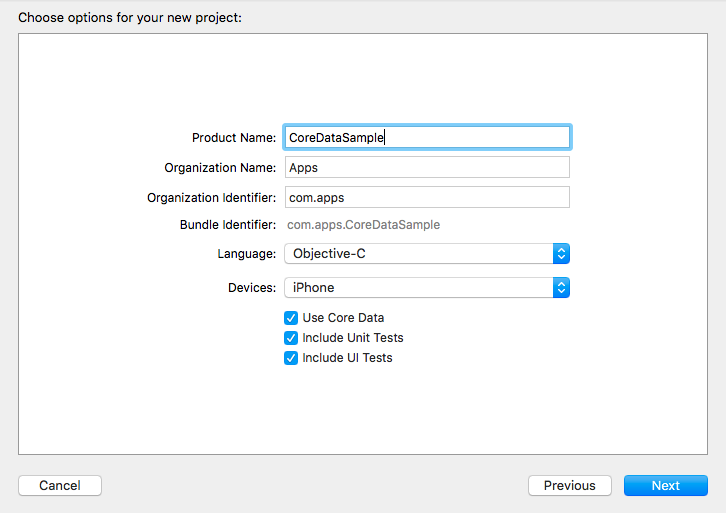 core data project setting